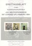 BRD / First Day Sheet (1984/13) 5300 Bonn 1: XIX. Universal Postal Union UPU Congress 1984 Hamburg; Heinrich Von Stephan - UPU (Wereldpostunie)