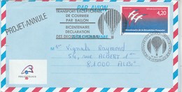 Aérogramme Entier Bicentenaire Droits De L'Homme Transport Par Ballon - 28/8/1989 - PROJET ANNULE - 1960-.... Covers & Documents