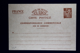 France Carte Postale Iris Type  H3a 1940  Avis De Commande Carton Chamois - Cartes Postales Types Et TSC (avant 1995)