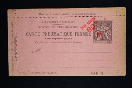 France Carte Lettre Pneu 1899 Type L21a Avec Filigrane  RRR - Pneumatiques