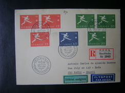 FOOTBALL WORLD CUP SWEDEN 1958 - LETTER SHIPPED FROM STOCKHOLM TO BRAZIL WITH SERIES AND STAMP FDC - 1958 – Schweden