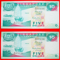 • SHIPS: SINGAPORE ★ 5 DOLLARS (1997)! UNC CRISP! 2 SEQUENCE NUMBERS! LOW START ★ NO RESERVE! - Singapur