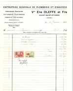 Facture Vve Elie Oleffe&fils à Court-Saint- Etienne En 1933 Entreprise Générale Plomberie&Zinguerrie + TP Fiscaux PR4449 - Documenti