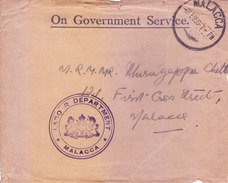 MALAYSIA UNDER BRITISH EMPIRE - 1956 GOVERNMENT SERVICE POSTAGE STAMP LESS COVER POSTED FROM MALACCA WITH OFFICIAL SEAL - Malacca