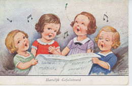 ENFANTS - Jolie Carte Fantaisie Chorale De Fillettes "Hartelijk Gefelicitereed " Signée JOHN WILLS - Wills, John