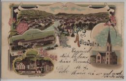 Gruss Aus Adlisweil A/A. Adliswil - Spinnerei Im Dorf, Mech. Seidenstoffweberei, Kirche - Litho Carl Künzli No. 1132 - Adliswil