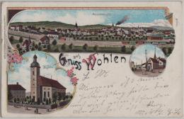 Gruss Aus Wohlen - Generalansicht, Bahnhof, Kirche, Kapelle - Litho H. Guggenheim No. 1121 - Wohlen