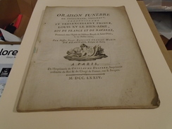 IN-4 Avec 2 Gravures : ORAISON FUNEBRE DE LOUIS XV 1774 (voir Détail) - 1701-1800