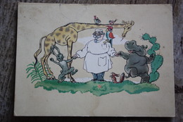 DOCTOR AIBOLIT - DR DOOLITTLE. By Fridkin. OLD USSR PC. 1957 Hippo - Squirrel - Parrot - Hippopotamuses