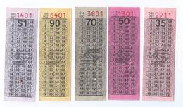 Set Of 5 Pcs. 70s' Singapore Bus Services SBS Old Bus Ticket 35¢ ,50¢ ,70¢ ,90¢ & $1 - Mundo