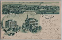 Gruss Aus Wohlen - Altes Schulhaus, Neues Schulhaus, Vom Harzer Aufgenommen - Litho Huber & Anacker - Wohlen