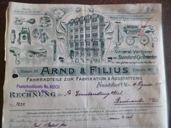 Facture Illustrée Strasbourg  Bas Rhin Arnd Und Filius Fabrication Outils Vélo Photo En Allemand 1914 - Altri & Non Classificati