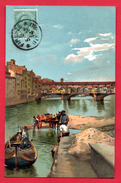 Firenze. Operai Con Barca E Carro. Lavori Sulla Riva Dell'Arno Vicino Al Ponte Vecchio . 1914 - Firenze (Florence)