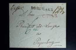 France:  Cover  Bordeaux -> Papenborg   C.F.5.R  1824 ??? - 1801-1848: Precursors XIX