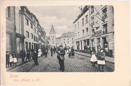MOERS Belebte Straße Geschwister KEIZER I Levy Kaufmann Kaufhaus Germania Um 1905 Ungeteilte Adressrückseite - Mörs