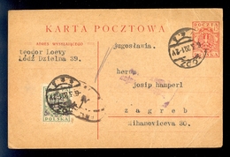 Poland - Stationery, Additionally Franked And Sent From Lodza To Zagreb 06.03.1920.  Military Censorship / 2 Scans - Otros & Sin Clasificación