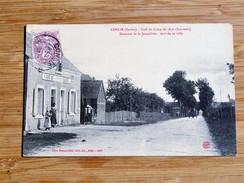 C.P.A. 72 CONLIE : Café Du Camp De 1870, Descente De La Jaunelière, Arrivée En Ville, Animé, TRES RARE - Conlie
