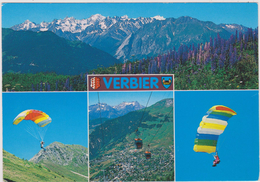 SUISSE,SWITZERLAND,SWISS, HELVETIA,SCHWEIZ,SVIZZERA ,VALAIS,PHOTO MONTAGE ,VERBIER,SAUT EN PARACHUTE,TELEFERIQUE - Otros & Sin Clasificación