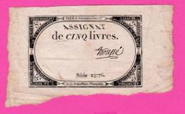 ASSIGNAT - 5 Livres TROUPE -10 Brumaire AN 2 - Assignate