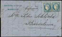 37   20c. Bleu, PAIRE Obl. Cachet BLEU ADMON De CAMBIO BARCELONA S. LAC De Marseille 9/8/71, TB - Other & Unclassified