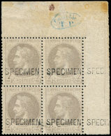 S27Bg 4c. Gris, BLOC De 4, Surch. SPECIMEN, Cdf Avec CONTROLE TP, La Paire Inf. Est * Et Petite Froiss. S. 2 Ex., N&eacu - Autres & Non Classés