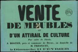 25    1c. Bronze, Obl. TYPO S. AFFICHE Complète Avec Timbre Humide à 5c., Vente De Meubles à Dreux - Other & Unclassified