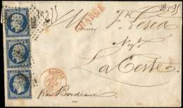 14Aa 20c. Bleu Foncé, T I, BANDE De 3 Obl. PC 2221 S. Env. CHARGE, Càd T15 NANTES 22/2/50 En ROUGE, Rare E - Other & Unclassified