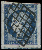 4a   25c. Bleu Foncé, Très Grandes Marges, Un Voisin Et 6 Amorces De Voisins, Obl. GRILLE, Superbe - Sonstige & Ohne Zuordnung