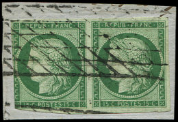 2    15c. Vert, PAIRE, Un Ex. Entamé, Obl. GRILLE SANS FIN S. Fragt, B/TB - Sonstige & Ohne Zuordnung