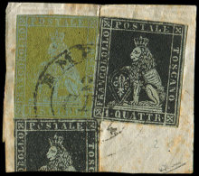 ITALIE (ANCIENS ETATS) TOSCANE 1/2 : 1q. Noir Et 1s. Jaune Olive, Obl. Sur Fragt, R Et TB. C - Other & Unclassified