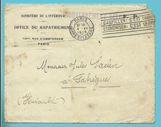 Brief MINISTER / OFFICE DU RAPATRIEMENT ,stempel PARIS 4/12/18 + GOUVERNEMENT BELGE - Esercito Belga