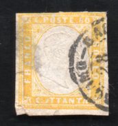 Italy Sardinia Scott# 14 Yellow Lemon Used - Thinned Stamp - Sardaigne