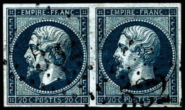 N°14Ba 20c Bleu S/vert, Type II Paire, Signé JF Brun - TB - 1853-1860 Napoleone III