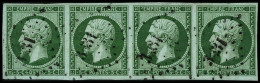 N°12c 5c Vert Foncé S/vert, Bande De 4 Obl PC Sup - TB - 1853-1860 Napoleon III