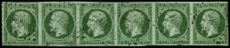 N°12 5c Vert, Bande De 6 Obl PC 408, Froissure S/3éme T, 6è Au Filet En 1 Point - B - 1853-1860 Napoleone III