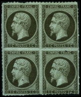 N°11 1c Olive, Bloc De 4 Percé En Ligne, éclat De Gomme Sur 1ex Sinon TB - 1853-1860 Napoleon III