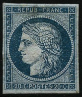 N°8b 20c Bleu S/azuré (non émis) Signé Brun, Roumet Et Thiaude - TB - 1849-1850 Ceres