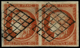 N°5a 40c Orange Vif, Paire Trace D'encre Au Verso Provenant De La Lettre Aspect Extraordinaire - B - 1849-1850 Cérès