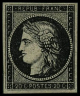 N°3a 20c Noir S/blanc, Variété Cérès Tirant La Langue, RARE Certif Calves - TB - 1849-1850 Ceres