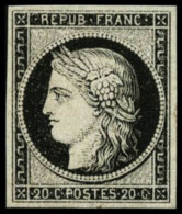 N°3a 20c Noir S/jaune, Signé JF Brun - TB - 1849-1850 Ceres