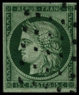 N°2b 15c Vert Foncé, Signé Roumet - TB - 1849-1850 Cérès