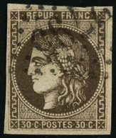 N°47e 30c Brun, Obl Ancre Bleue R Relié Au Cadre - TB - 1870 Bordeaux Printing