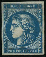 N°46B 20c Bleu, Type III R2 Signé JF Brun - TB - 1870 Bordeaux Printing