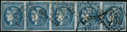 N°45C 20c Bleu, Bande De 5 - TB - 1870 Bordeaux Printing