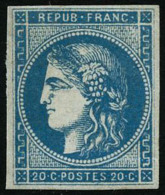 N°45B 20c Bleu, Type II R2, Petite Froissure De Gomme - B - 1870 Bordeaux Printing