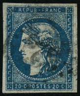 N°44B 20c Type I R2, Peluré Au Verso - B - 1870 Bordeaux Printing