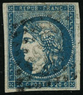 N°44B 20c Bleu Type I, R2 Signé Brun - TB - 1870 Bordeaux Printing