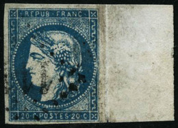 N°44A 20c Bleu, Type I R1, Pelurage - B - 1870 Bordeaux Printing