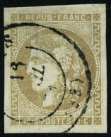 N°43Ab 10c Bistre Verdâtre R1 Obl Càd - TB - 1870 Bordeaux Printing