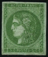 N°42B 5c Vert Jaune R2 - TB - 1870 Bordeaux Printing
